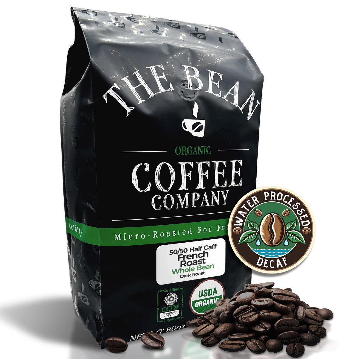 DECAF (Half Caff) Organic 50/50 French Roast, 50% DECAF Coffee