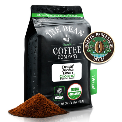 The Bean Organic Coffee Company Aloha Bean Hawaiian Hazelnut Coffee Organic Medium Roast Decaf Ground Smooth Flavor 16-Ounce Bag