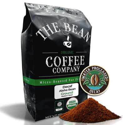 The Bean Organic Coffee Company Aloha Bean Hawaiian Hazelnut Coffee Organic Medium Roast Decaf Ground Smooth Flavor 16-Ounce Bag