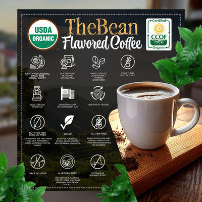 The Bean Organic Coffee Company Aloha Bean Hawaiian Hazelnut Coffee Organic Medium Roast Decaf Ground Smooth Flavor 16-Ounce Bag