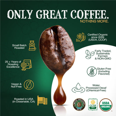 The Bean Organic Coffee Company Aloha Bean Hawaiian Hazelnut Coffee Organic Medium Roast Decaf Ground Smooth Flavor 16-Ounce Bag
