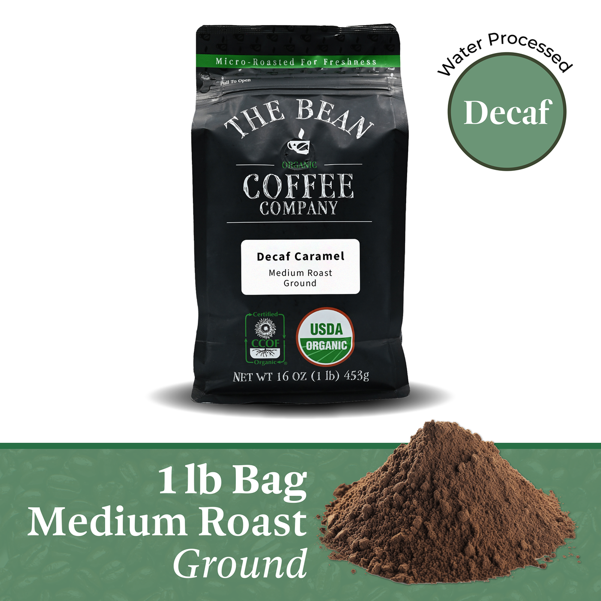 DECAF Organic Caramel Flavored Coffee, 1 lb ground bag
