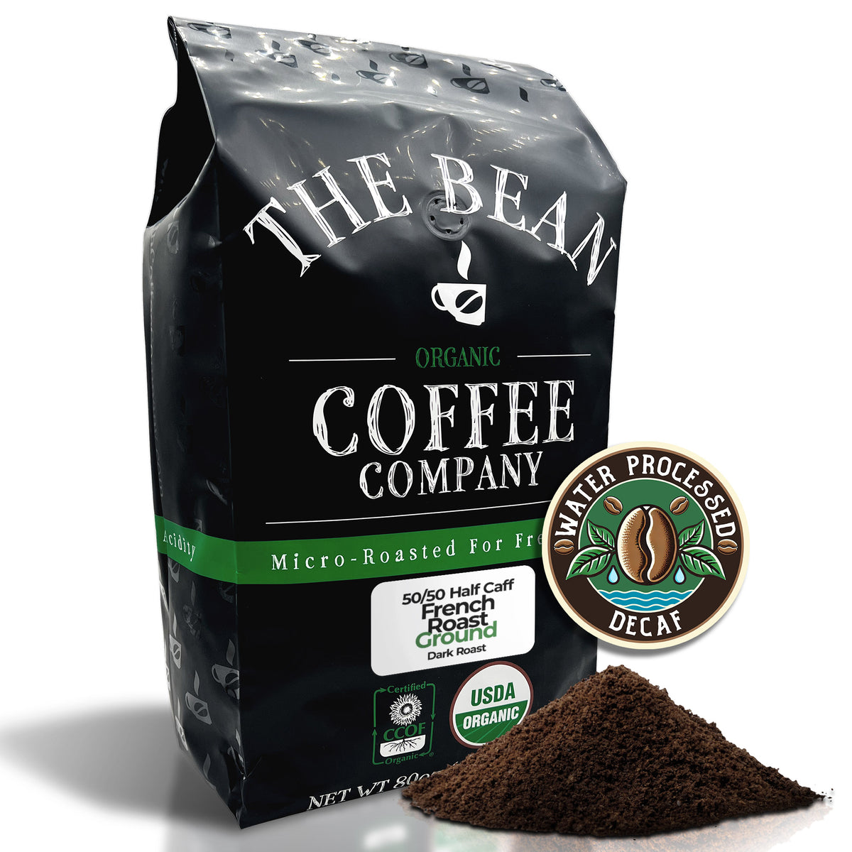 DECAF (Half Caff) Organic 50/50 French Roast, 5 lb ground bag