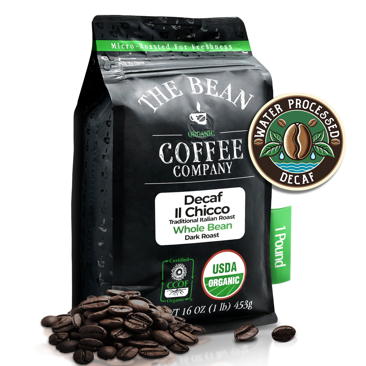 DECAF Organic Il Chicco ~ Traditional Italian Roast Coffee, 1 lb whole bean bag