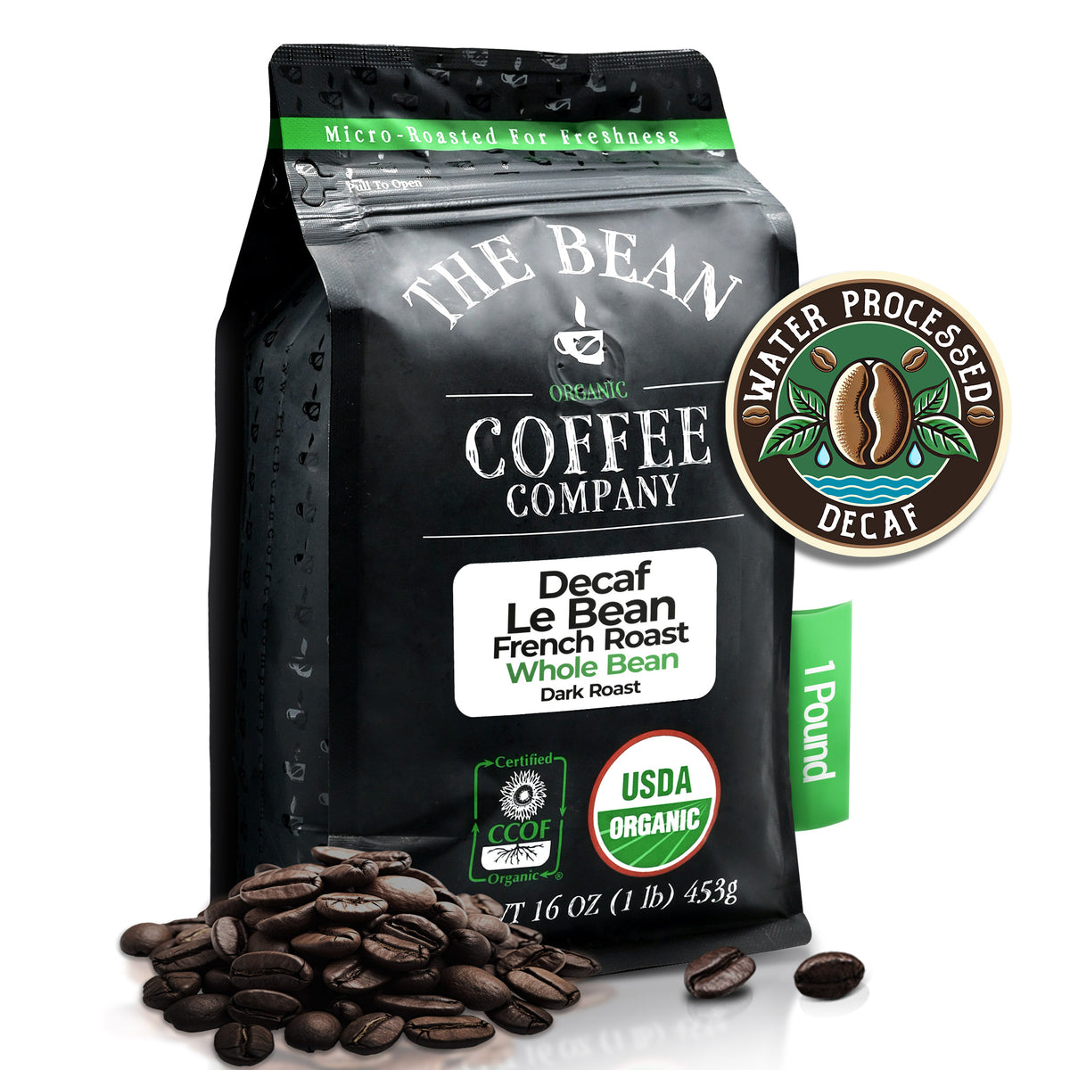 Organic Decaf French Roast Coffee Beans, 1 lb whole bean bag