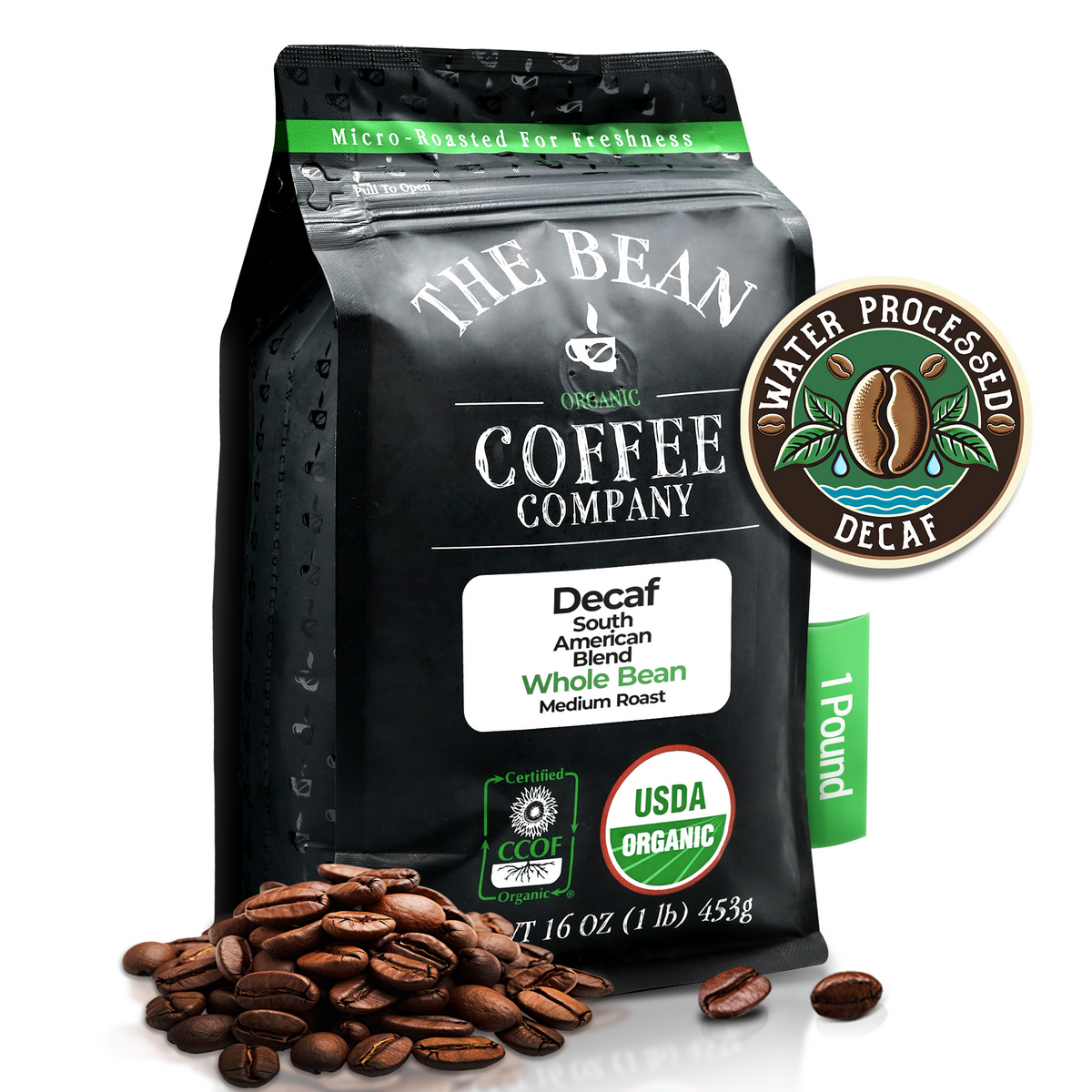 DECAF Organic South America Blend, 1 lb whole bean bag