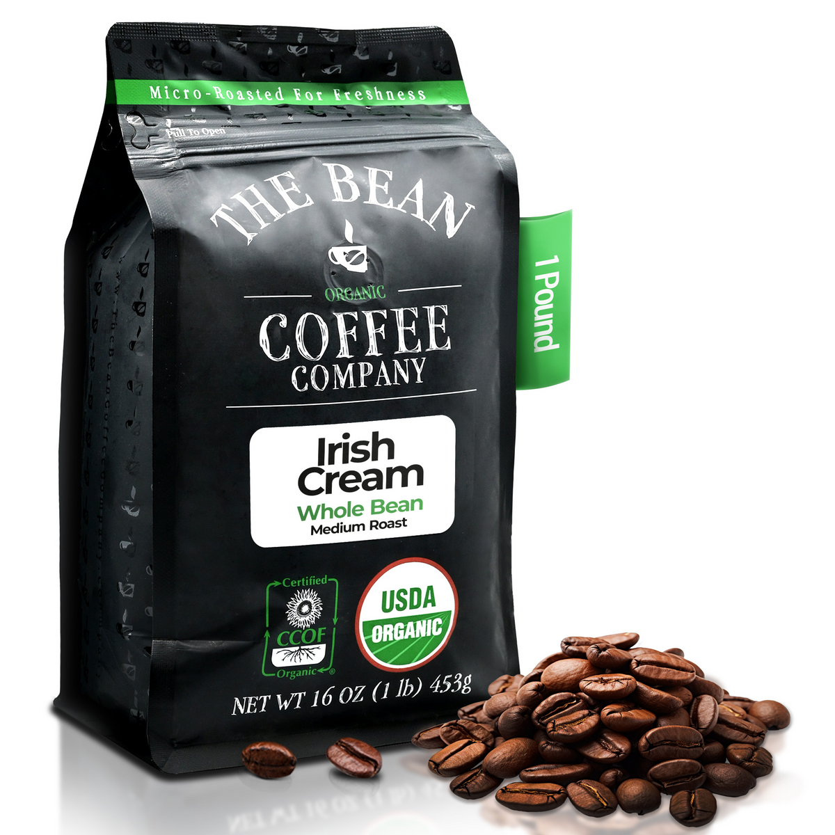 Organic Irish Cream Coffee, 1 lb whole bean bag
