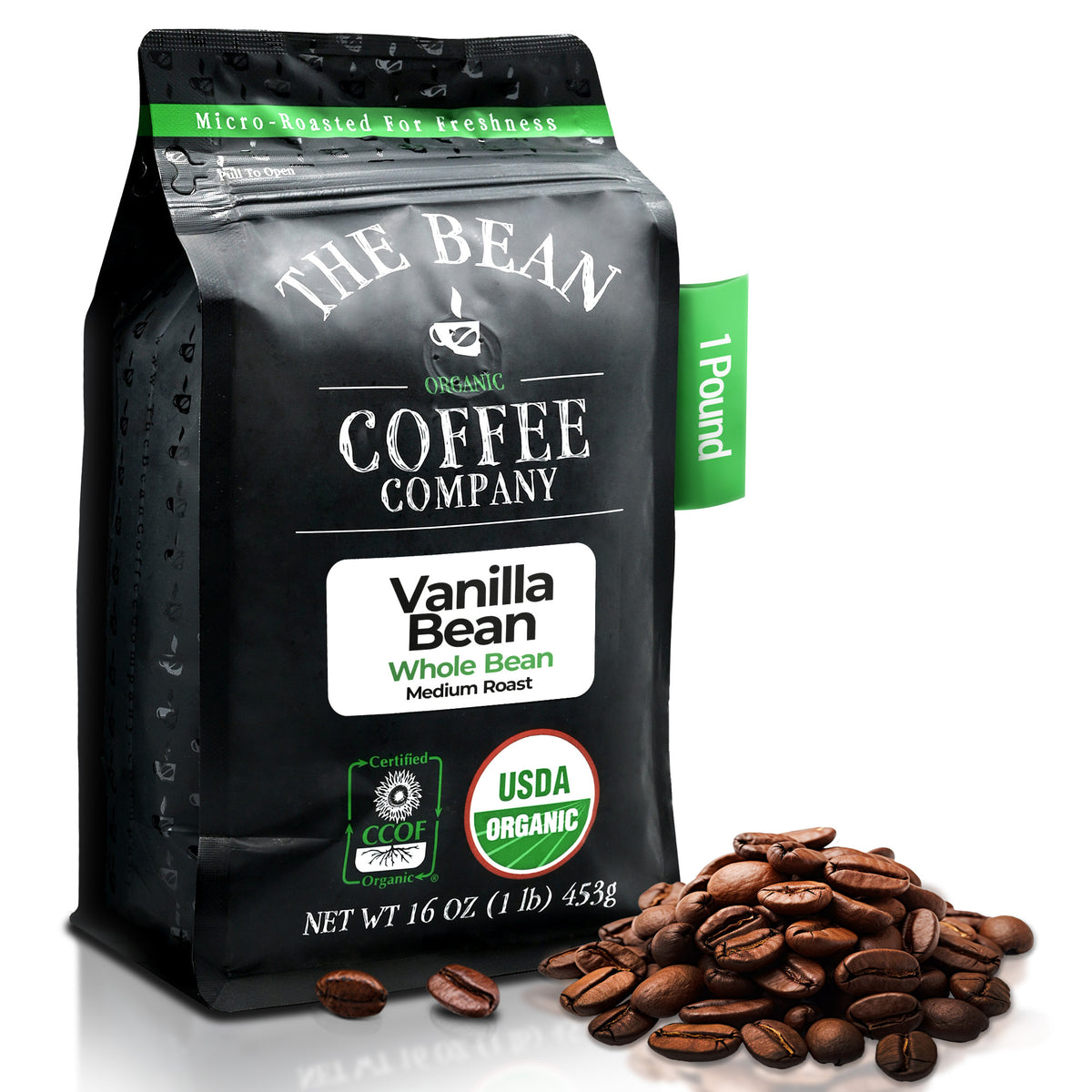 Organic Vanilla Bean Coffee, 1 lb whole bean bag